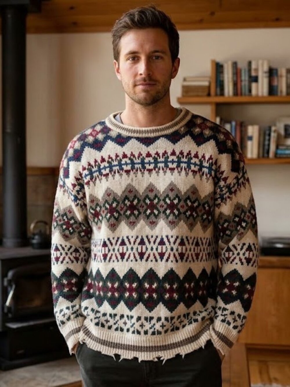 Vintage Chaps Ralph Lauren Fair Isle Crewneck Sweater Cream Multi Size L